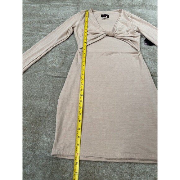 Hot Miami style NUDE V NECK KNOTTED CUT OUT LONG SLEEVE DRESS Size L - Picture 7 of 12